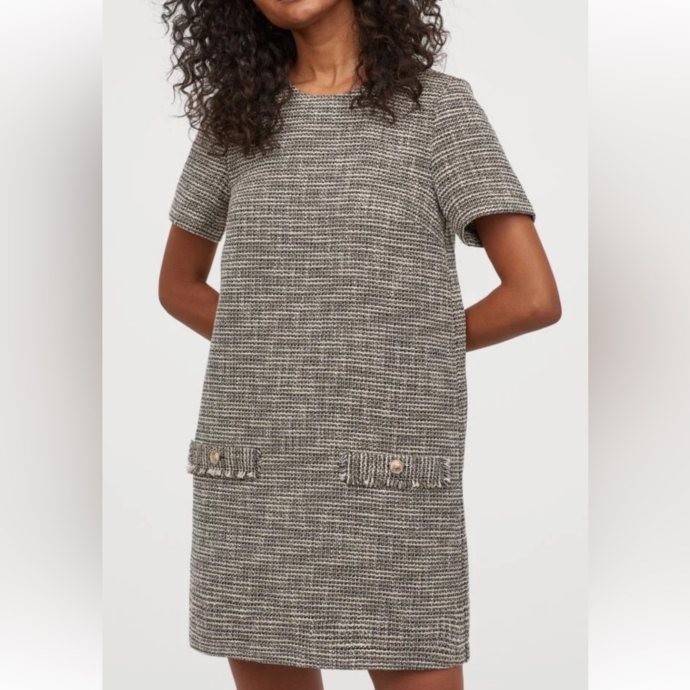 H&M Black Garment Textured-weave Dress Dress Size 8
